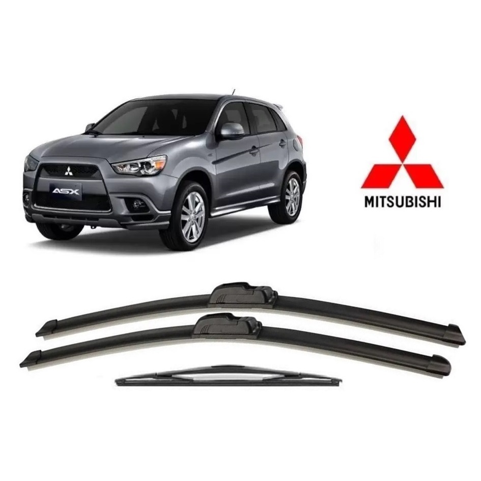Kit 3 Palhetas Limpador Parabrisa Dianteito + Traseiro para Mitsubishi ASX 2011 Ate 2020