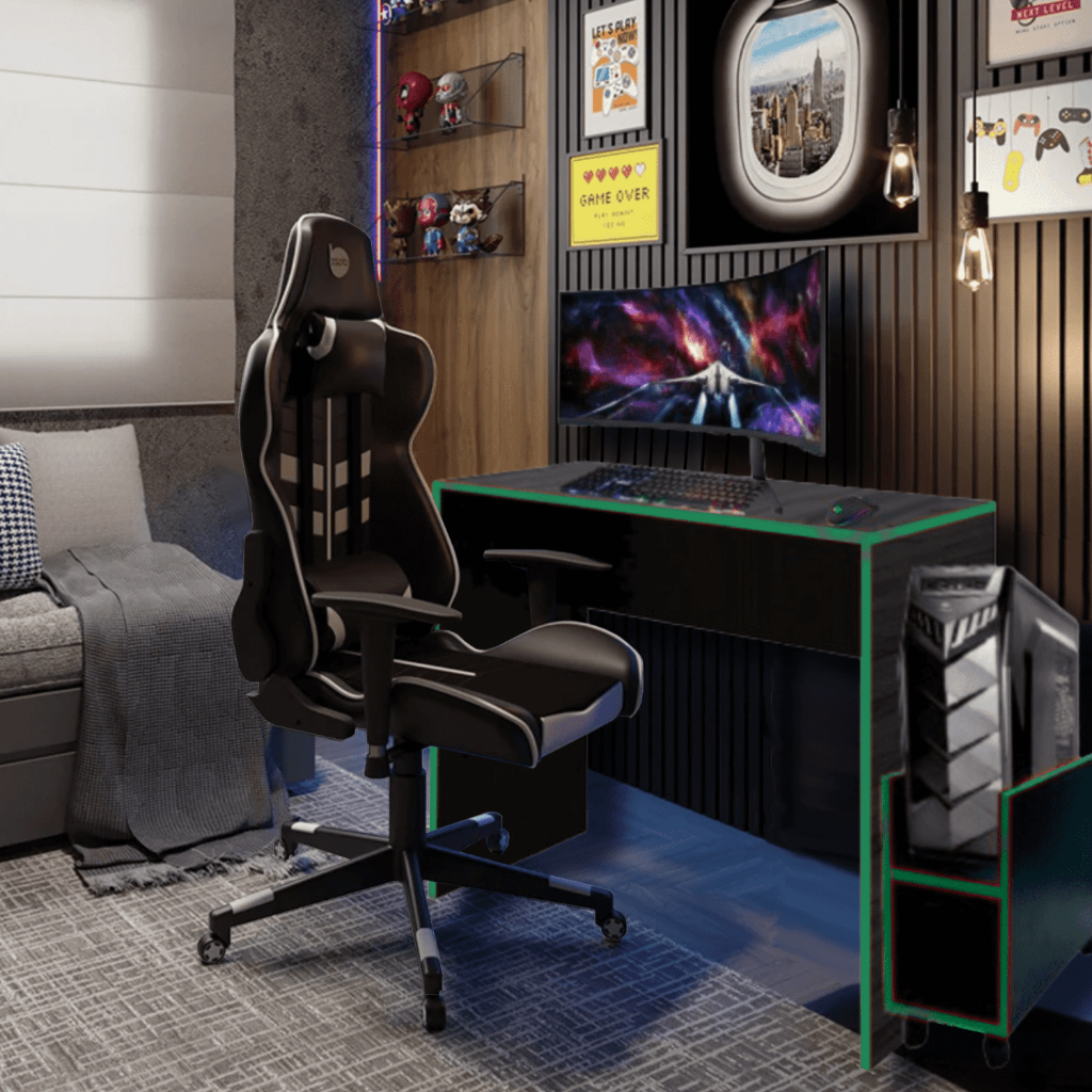 Escrivaninha Gamer Preto e Verde 90 Cm