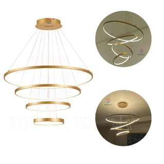 Lustre Pendente Moderno Anéis Led 4 Arco Pe Direito Duplo Sala de estar Dourado Preto Branco