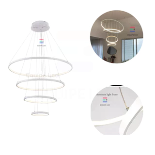 Lustre Pendente Moderno Anéis Led 4 Arco Pe Direito Duplo Alto Dourado Preto Branco Sala estar FULL