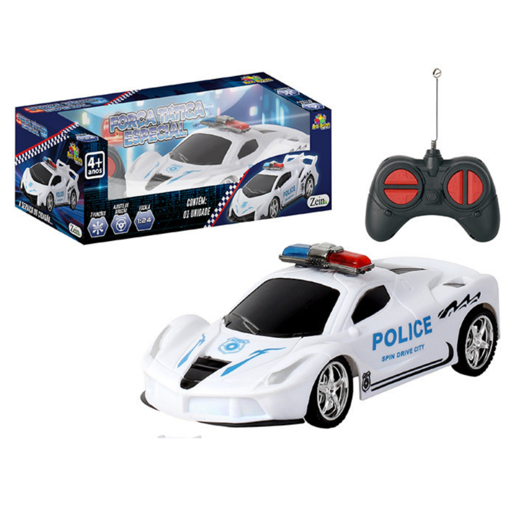 Carrinho Policia controle remoto Infantil Menino Bate Volta Carro de Vigilancia