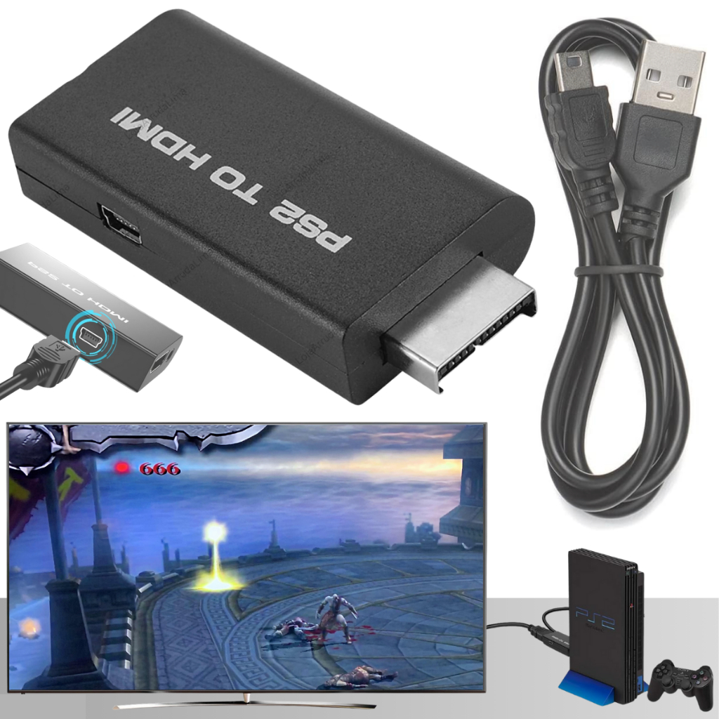 Adaptador Conversor Ps2 Áudio Vídeo Av Para Cabo Hdmi Tv Monitor