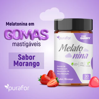 Melatonina Em Gomas Mastigáveis Sabor Morango 30 Gomas Alta Absorção Melhora O Sono Purafor