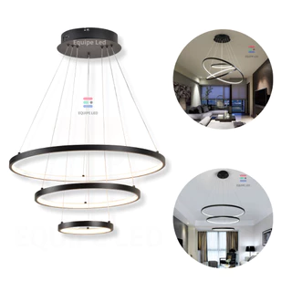 Lustre pendente de Led com 3 Aneis arcos moderno para Sala de Estar Mesa de jantar Branco Quente
