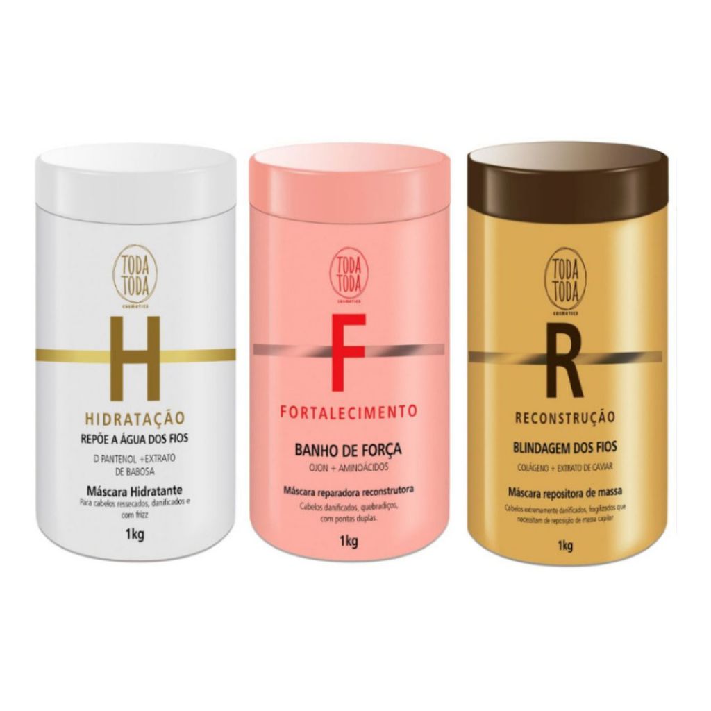 KIT CLINTE 3 MASCARA 1KG TODATODA RECOSNTRUÇÃO HIDRATAÇÃO FORÇA P CABELOS RECECADOS