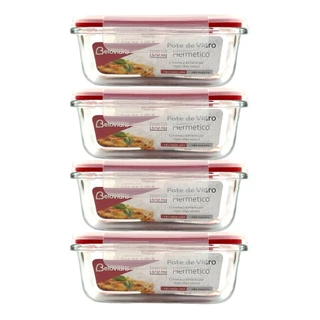 Conjunto 4 Potes Vidro Hermético Mantimentos Marmita 370ml