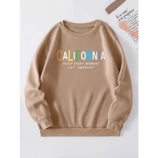 Moletom Gola Redonda Califórnia Slogan Colorido Minimalista Flanelado