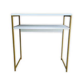 Mesa Bancada Manicure Estilo Industrial Tampo de MDF e pés de Metal Dourado