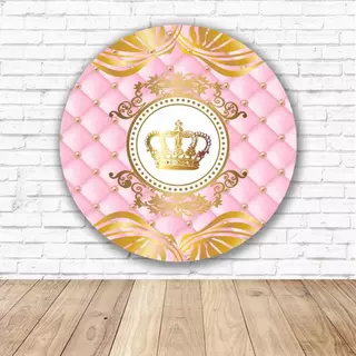Capa para Painel Redondo Realeza Rosa Tecido Sublimado Veste Fácil 1,50mx1,50m Festa Aniversário