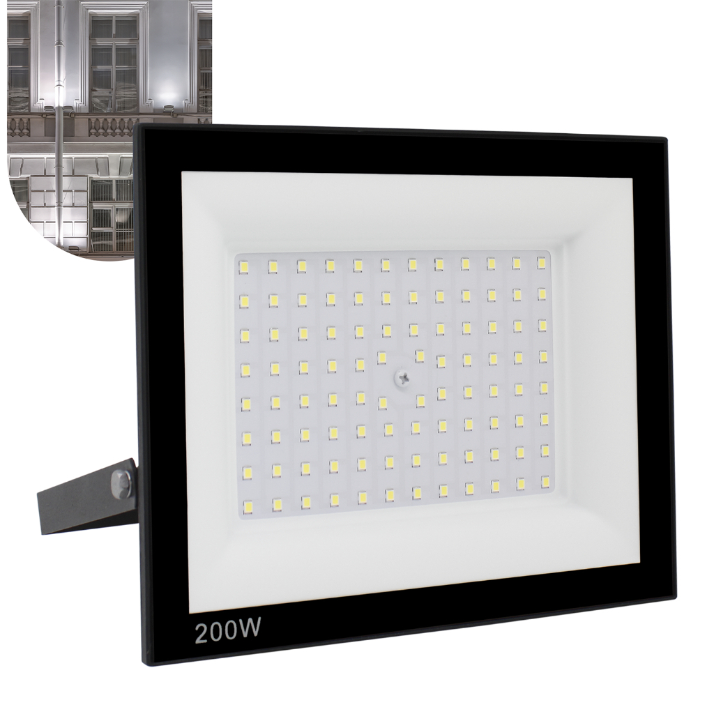 Refletor Led Holofote 200w Ip66 Bivolt Branco Frio Prova D'água