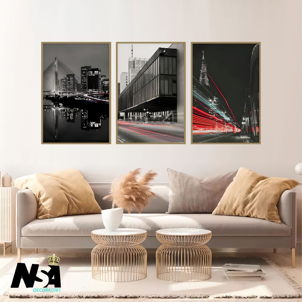 Quadro decorativo para sala quarto escritorio São Paulo luzes