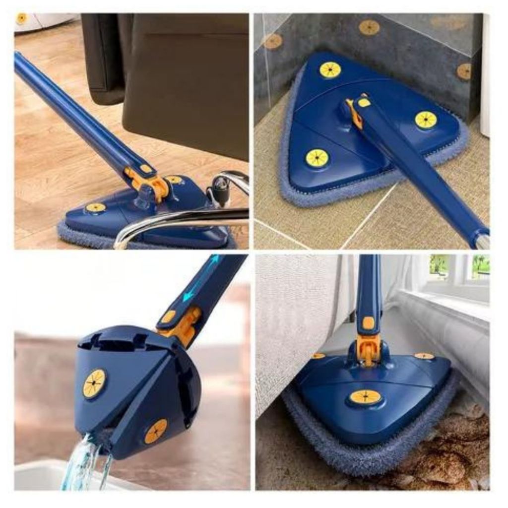 Mop De Limpeza Pesada Triângular Ajustável Giratório 360° Cabo Extensor ...
