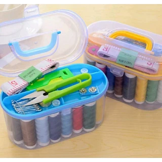 Kit de Costura Mini Maleta 28 peças de Costurar Fita Métrica Dedal Tesoura Botão Agulha Organizador Multiuso Universal