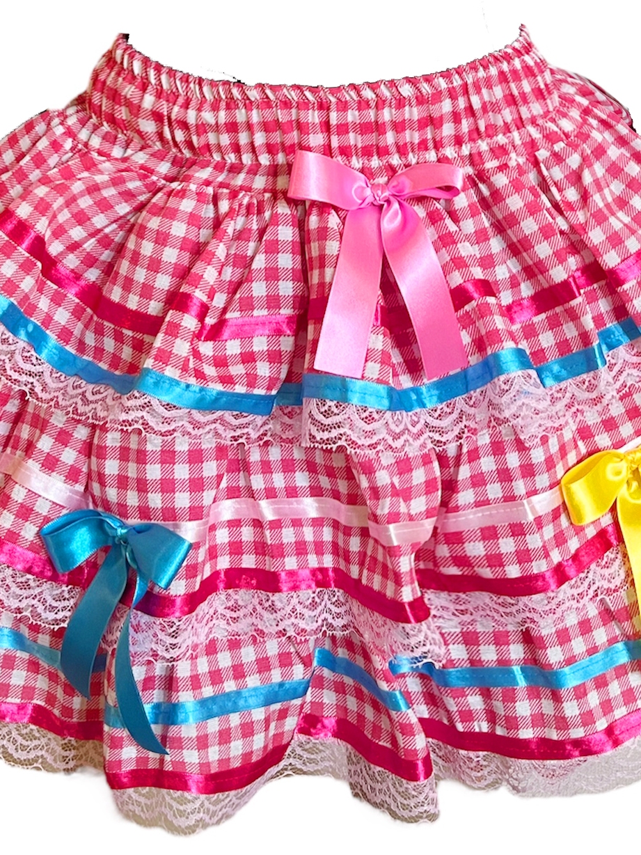 Saia Xadrez Saia Rodada Rosa Pink Saia Feminina Flanelada Rodada