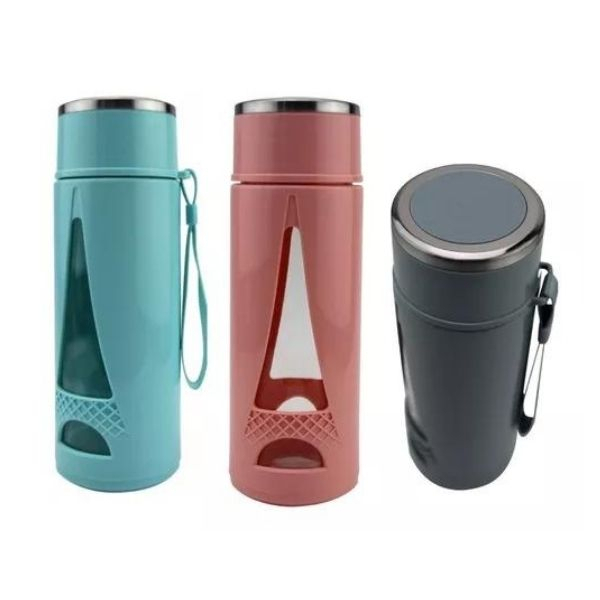 Garrafa de Água De Vidro Parede Dupla Revestida Em Plástico