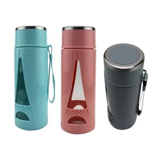 Garrafa de Água De Vidro Parede Dupla Revestida Em Plástico