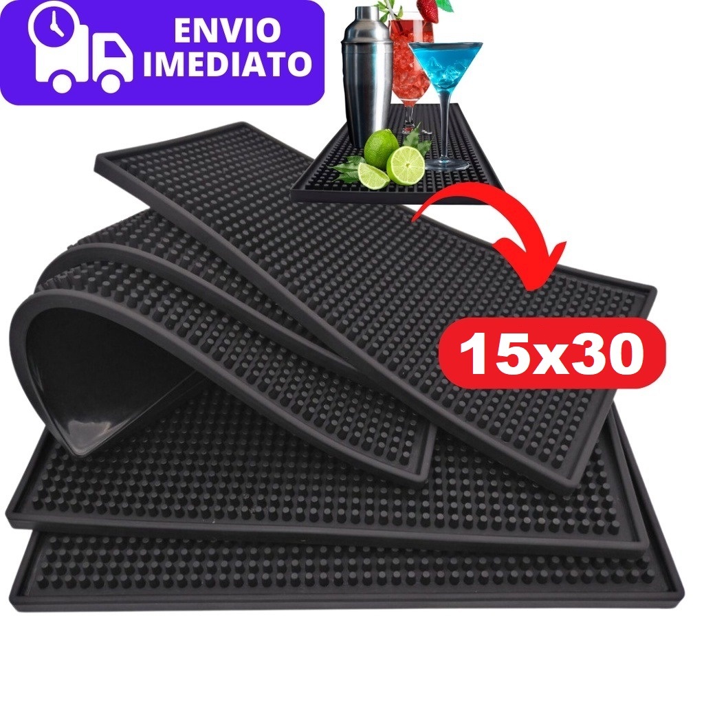 Tapete Bartender Escorredor 30x15 Emborrachado Antiderrapante para Preparar Drinks Barmen