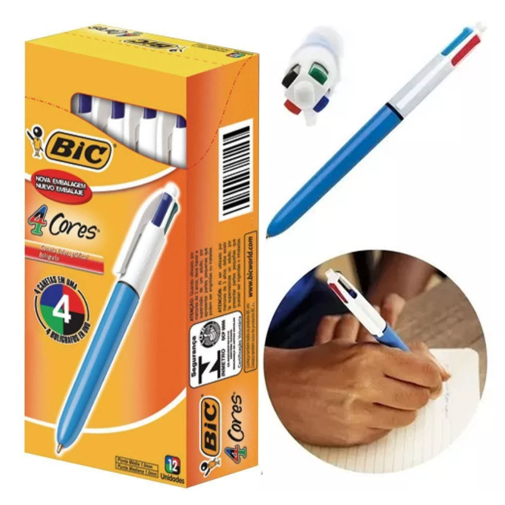 Caneta Esferografica Bic Retratil 4 Cores 12 Unidades Shopee Brasil