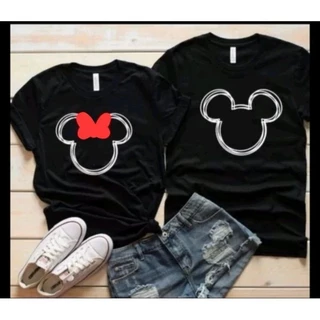 Kit Casal Minie e Michey Mouse Laço Vermelho,Camiseta Masculina,Baby Look Feminina 100%Algodão,Disney