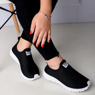 Tênis Meia Calce Fácil Feminino ortopédico Slip On Academia Caminhada Treino botinha Sport