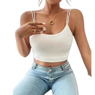 Top Cropped Feminino Suplex Forrado Alça Dupla de Alta Qualidade com Elastano Tendencia Casual, Academia