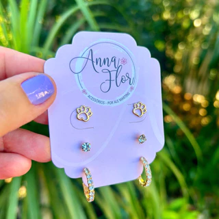Kit com Três Pares de Brincos Folheados a Ouro 18K