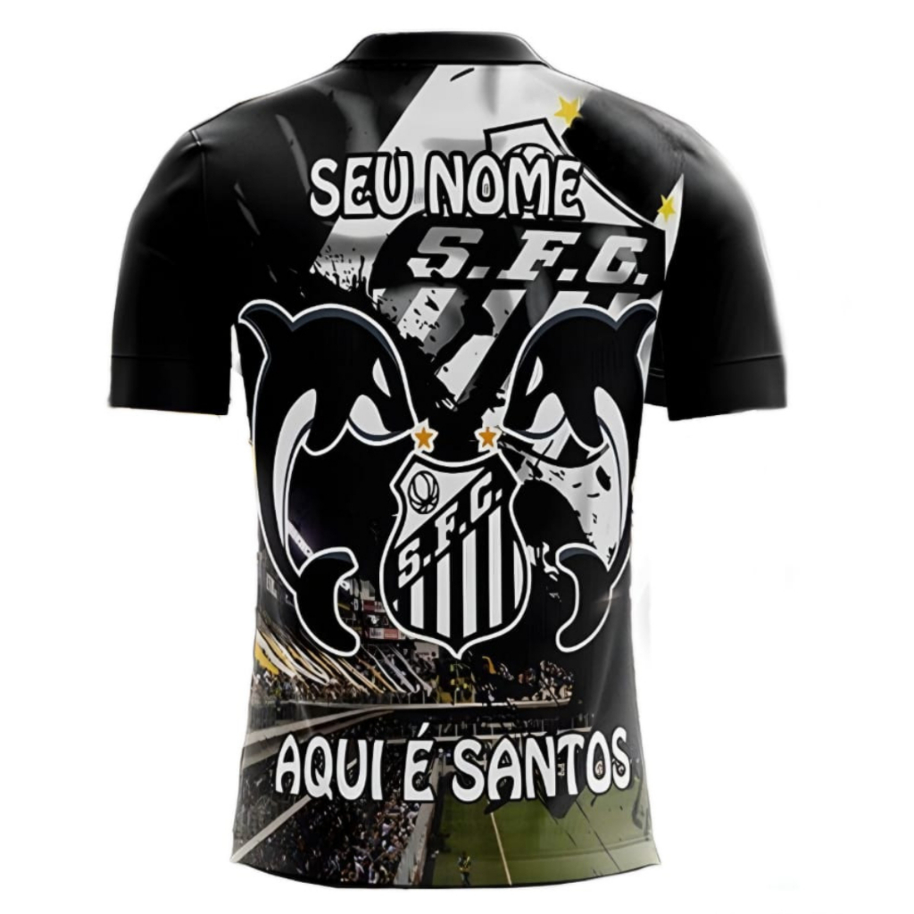 Camiseta Camisa de Time Personalizada Santos Unissex de Futebol do Peixe+NOME