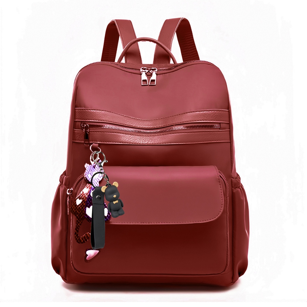Mochila Bolsa Feminina Escolar Trabalho Viagem Sintético Resistência Impermeável Com Chaveiro【1】