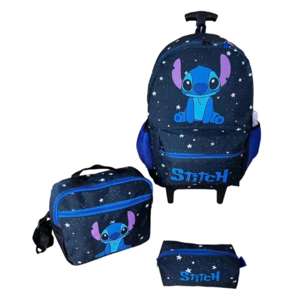 KIT MOCHILA ESCOLAR MENINO DE RODINHAS DO LILO E STITCH / PERSONAGEM ...