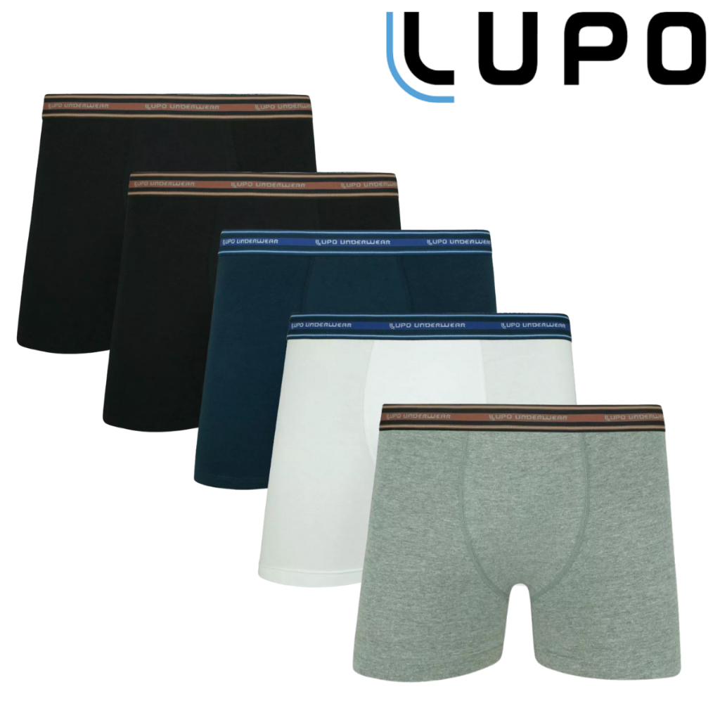 Kit 5 Cuecas Lupo Original Boxer Algodão Masculino Box Cotton Cueca Adulto
