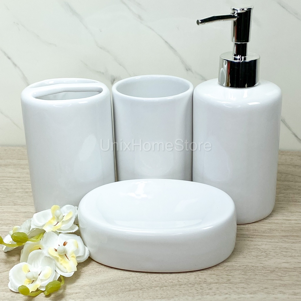 Kit Jogo de Banheiro Lavabo Porcelana 4 Peças Para Decoração Com ...