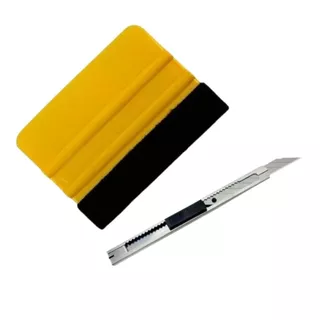 Espátula de Plástico Com Feltro e Estilete em Kit Para Envelopamento Automotivo e de Móveis