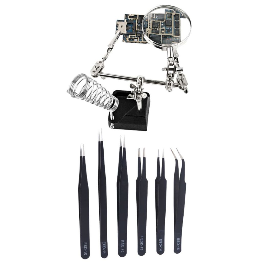 Kit Lupa C/ Garras Suporte Solda Eletrônica Pinça Estáticas