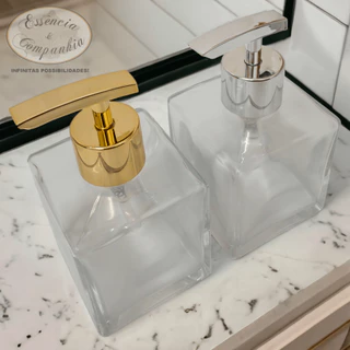 2 Frascos Para Banheiro Porta Sabonete Líquido Vidro Cubo Cristal Com Válvula Pump Super Luxo Prime