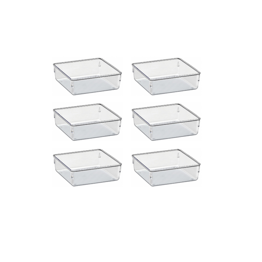 6 Organizadores Multiuso Modular Acrilico para Gavetas, Armários, maquiagem ,Geladeiras, 16x16x5,5cm