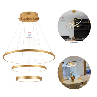 Lustre Pendente Moderno 3 Anéis Led 3 Arco Dourado Preto ou Branco Bivolt Original pé direito duplo