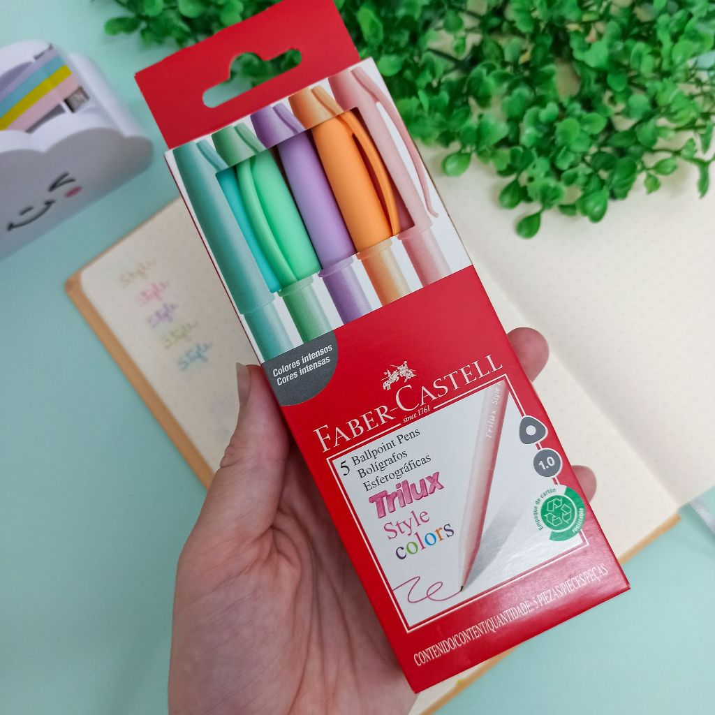 Caneta Esferográfica Colorida Média Trilux Style Colors 5 Cores - Faber ...