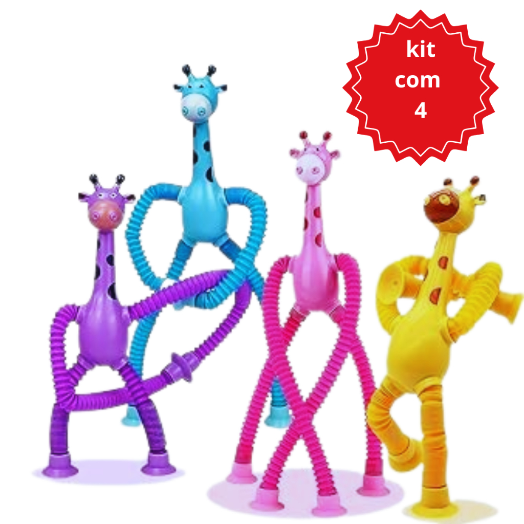 KIT 4 GIRAFA ESTICA PUXA POP IT TUBO COM LED BRINQUEDO INFANTIL ...