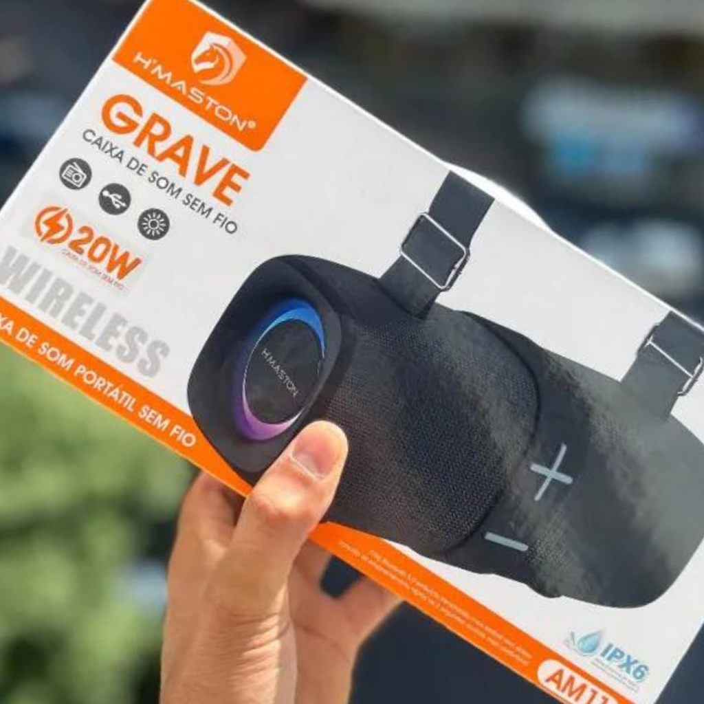 Caixa De Som 20W LED RGB Bluetooth IPX6 Resistente água com Alça AM11 Pronta Entrega