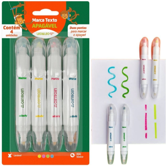 Marca Texto Apagável Premium C/ 2 Pontas Leo&Leo