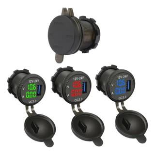 Tomada Carregador Veicular USB Qc 3.0a Com Voltímetro Amperímetro Para Carro Moto Caminhão Van