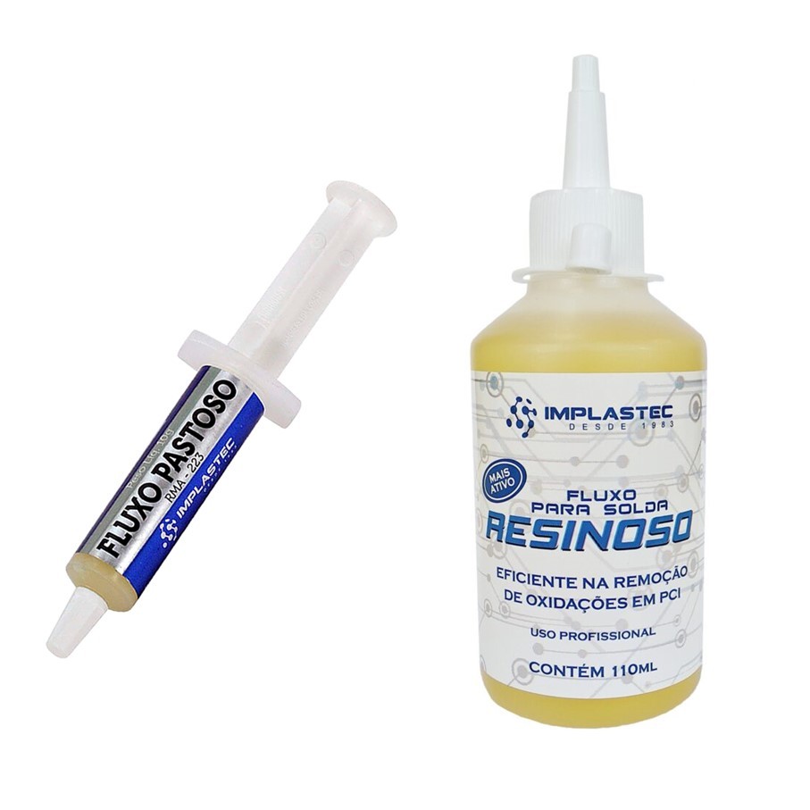 Kit Fluxo Pastoso Implastec 10g + Fluxo Resinoso 110ml Soldagem Eletrônica