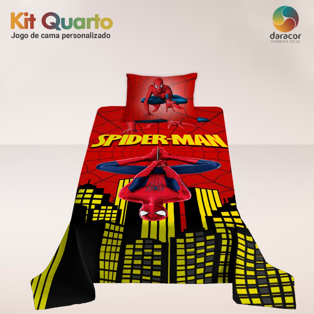 Jogo de cama cobre leito e fronha Homem Aranha | Shopee Brasil