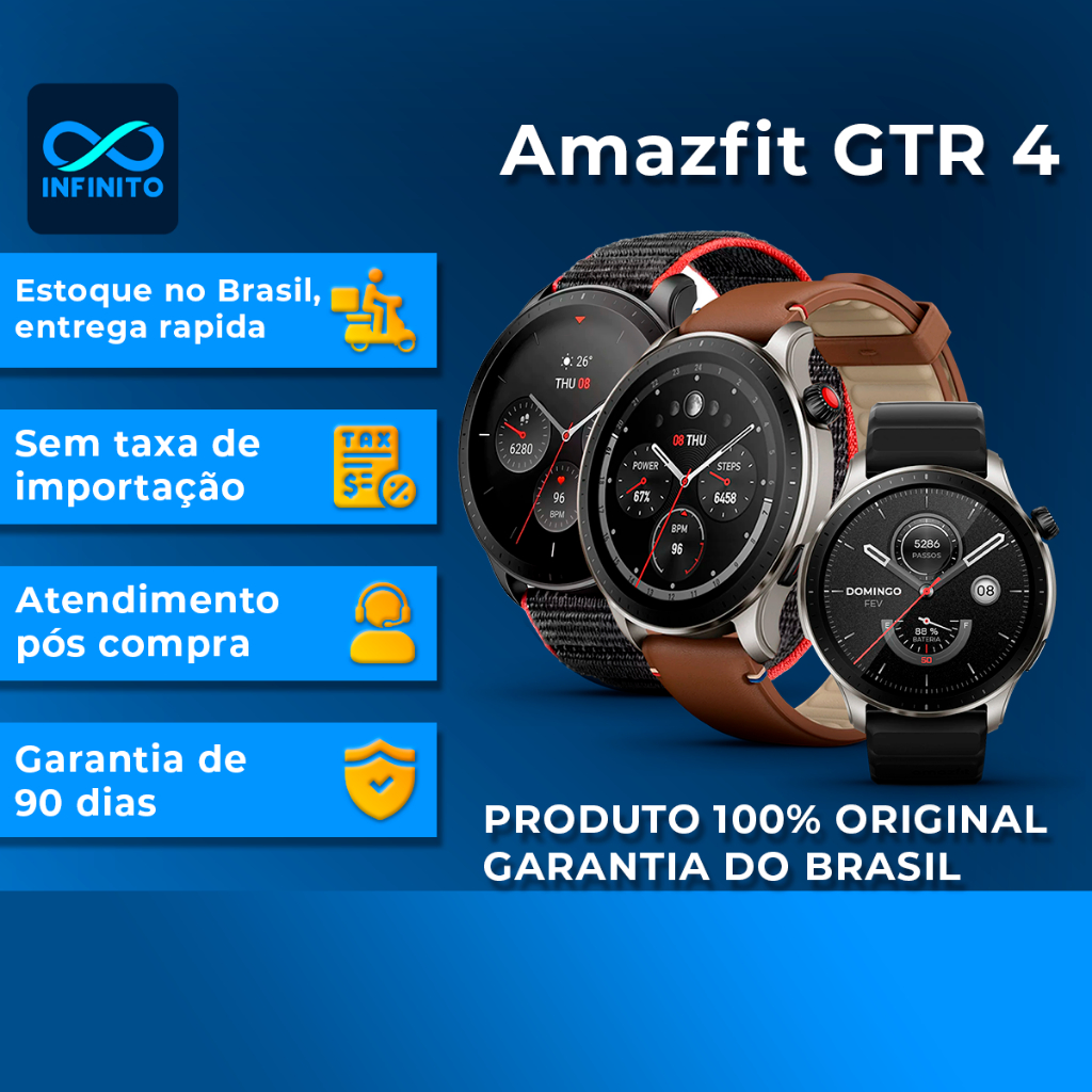 Relógio Inteligente Smartwatch Amazfit GTR 4 Bluetooth 5.0 Original Tela 1,43" Cinza, Preto e Marrom