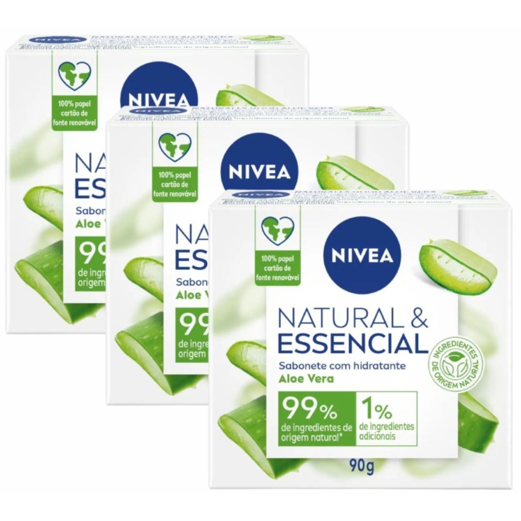 Sabonete Em Barra Nivea Natural e Essencial Aloe e Vera 90g Pack C/3 |  Shopee Brasil