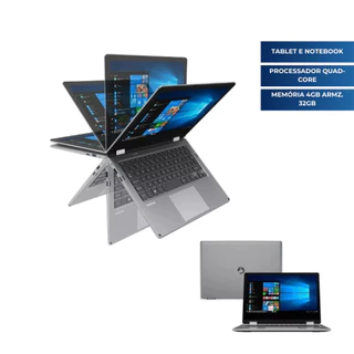 Notebook Tablet 2 em 1 Positivo Duo Q432A Qad-core Memória 4GB SSD 32GB 11.6" Sensível ao Toque
