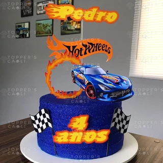 Topo de Bolo Hot Wheels Arco de Fogo (Topper) Decoração Festa