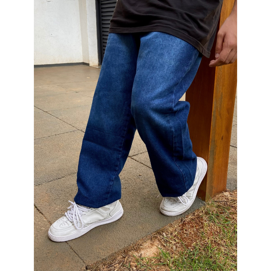 CALÇA JEANS RETA BALÃO ESCURA STREETWEAR LARGA | Shopee Brasil