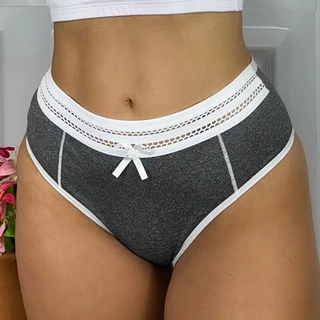 Kit 3 Lingerie Calcinha Cintura Alta Reforçada Tanga Mescla Forro 100% Algodão Aline
