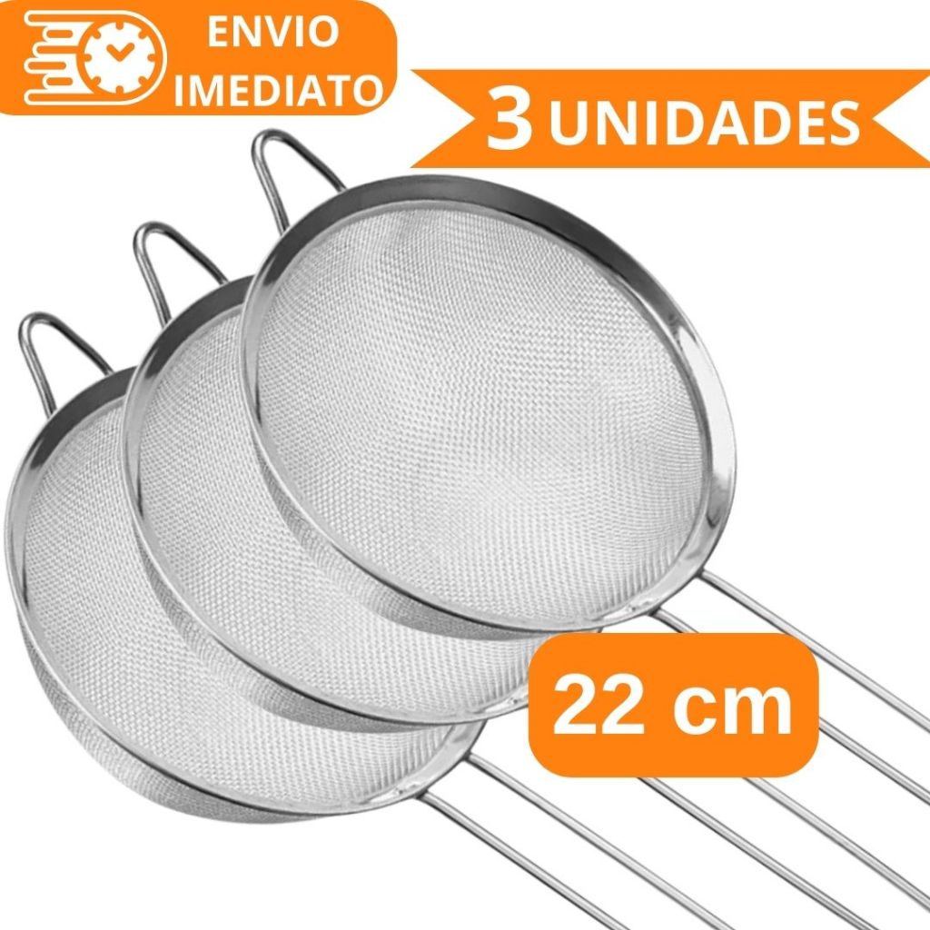 KIT 3 Peneira Coador 100%Aço Inox 22cm para Cozinha Casa Restaurante ...